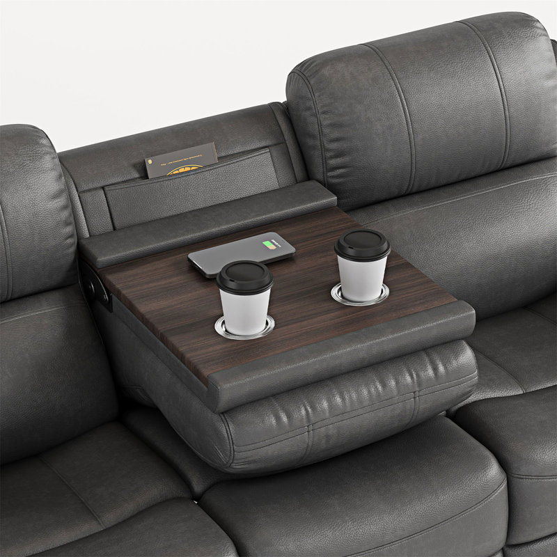Fabric Power Reclining Sofa with Drop Down Table USB Button and Wireless Charger