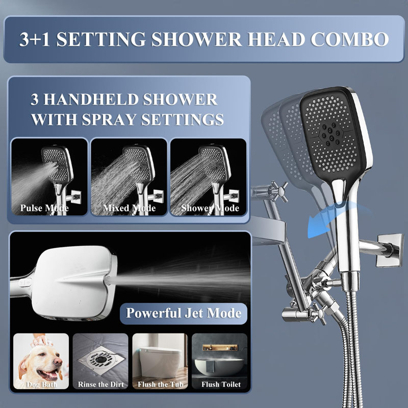 Shower Head With Handheld Combo, High-Pressure Rain/Rainfall