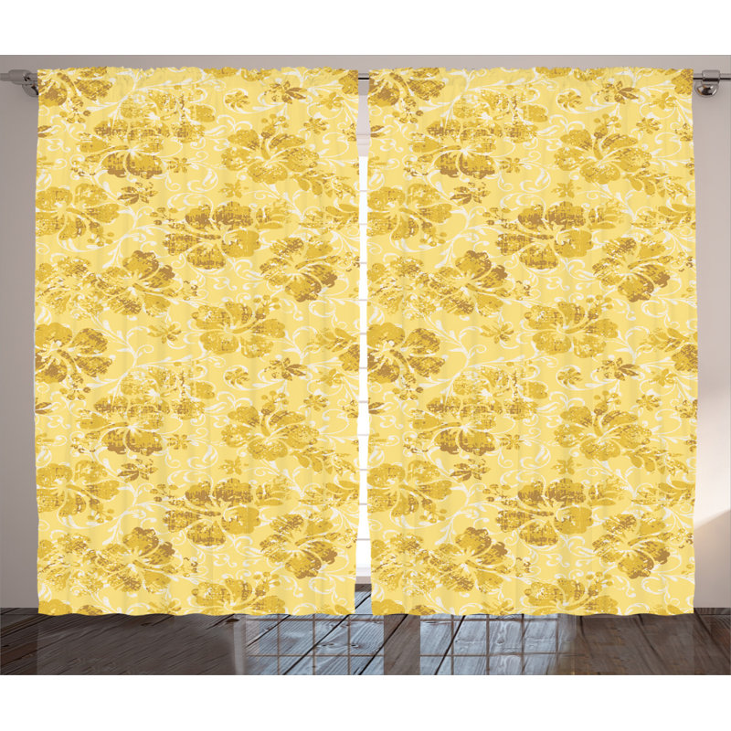 Hawaiian Floral Semi-Sheer Rod Pocket Curtain Panels, 54" x 90"