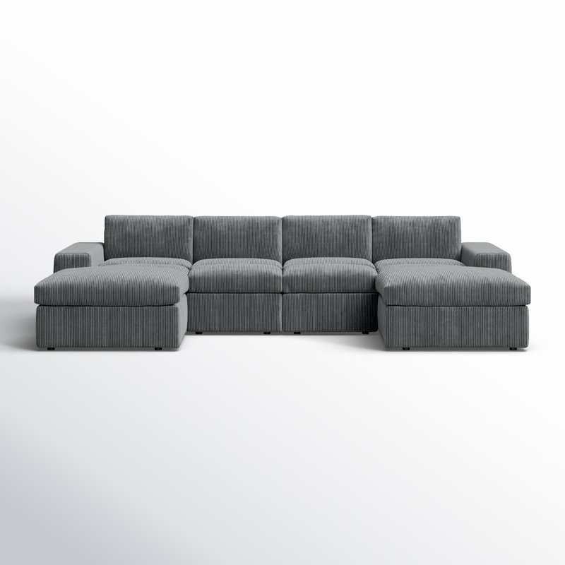Grand modulaire réversible avec repose-pieds Tondreau Massasoit, Velours côtelé gris