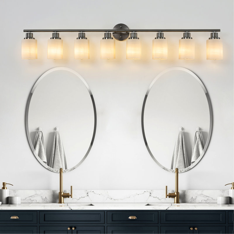 Modern 8- Vanity Wall Fixture, Brushed Nickel And Frosted Glass, For Bathroom & Hallway Lighting, , Comfortable , Simple To Install Lamp, Glass Shade, Suitable Bathroom, Hallway, Bedroom, Material,