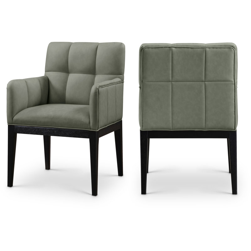 Adrian Vegan Leather Dining Arm Chair, Green Vegan Leather, Black