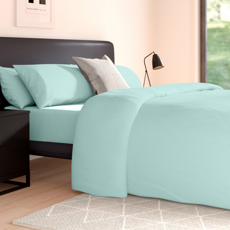 Cotton Blend Plain Dyed Duvet Cover Set with Pillowcases | Premium Polycotton Bedding for Comfort & Style, Aqua