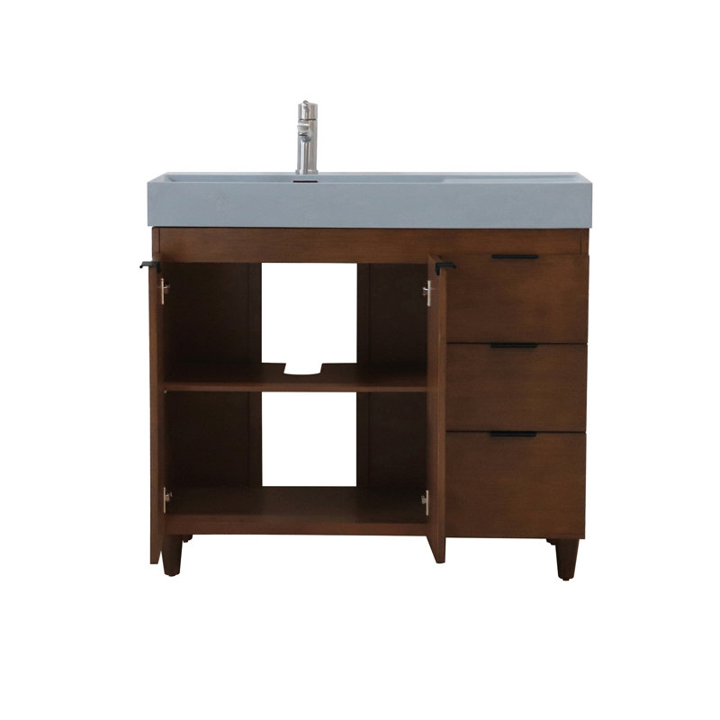 Binzel 39'' Single Bathroom Vanity with Composite Granite Top, Dark Gray, Walnut