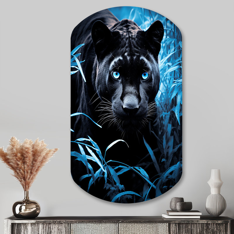 «Black Blue Panther Hidden Observer Infrared», art mural panthère asymétrique, reproduction de sculpture murale en métal