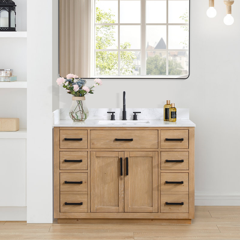 Ensemble de meuble-lavabo simple 48 po Gavino, Marron clair, Noir mat