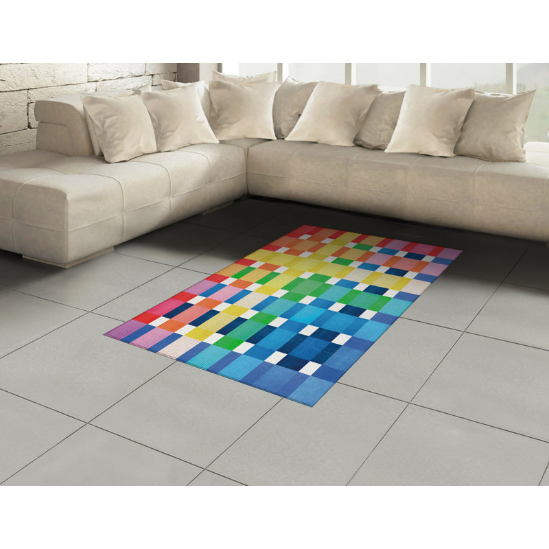 Checkered High Density Long Fiber Poly Threads Decorative Area Rug Carpet, Rectangle 4' x 5'8"
