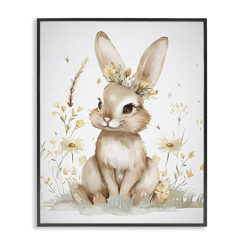 «Whimsical Baby Rabbit», estampe numérique, conception de Ramona Murdock, H 14 po x l 11 po, Giclée encadrée noir minuit