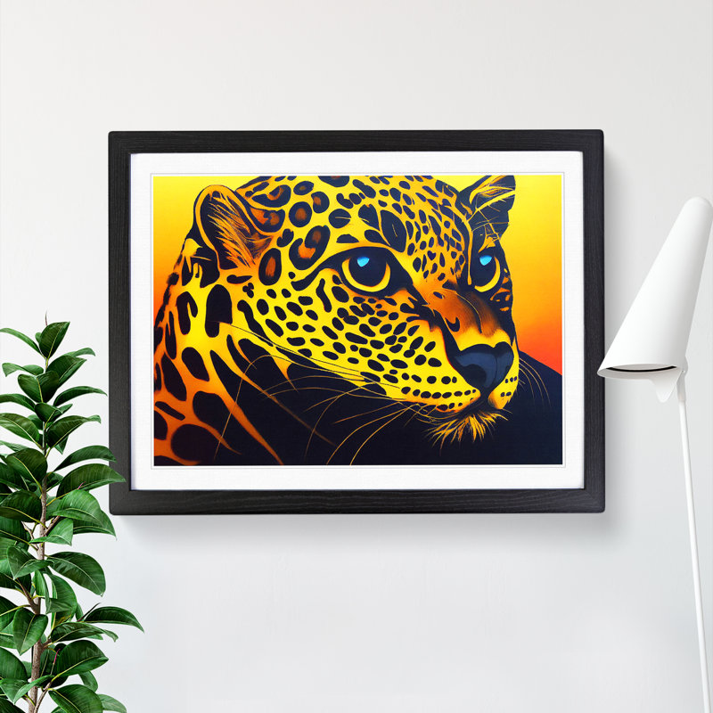 Illuminated Leopard - Single Picture Frame Print, Black, 46cm H x 64cm W x 2cm D