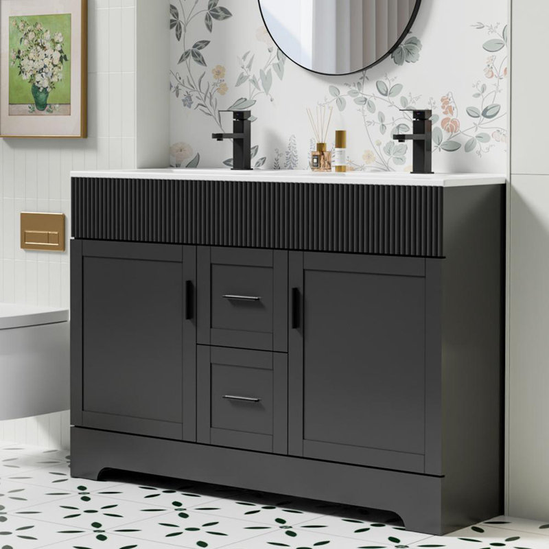 Breonica Shaunda 48” Double Sink Bathroom Vanity Set With Resin Top, Zinc Alloy Faucets, Hand Painted, EPA Certificated