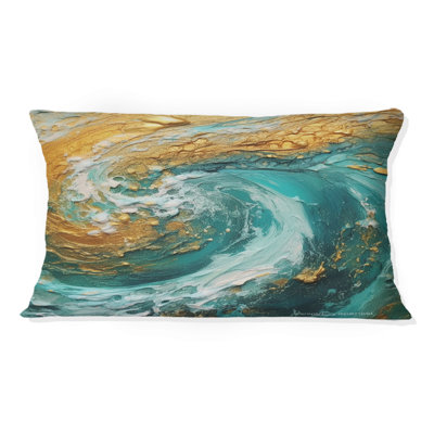 Coussin décoratif "Golden Ocean Swirling Waves" I - Abstract Spirals