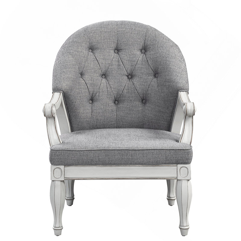 Chaise grise en tissu gris et blanc antique