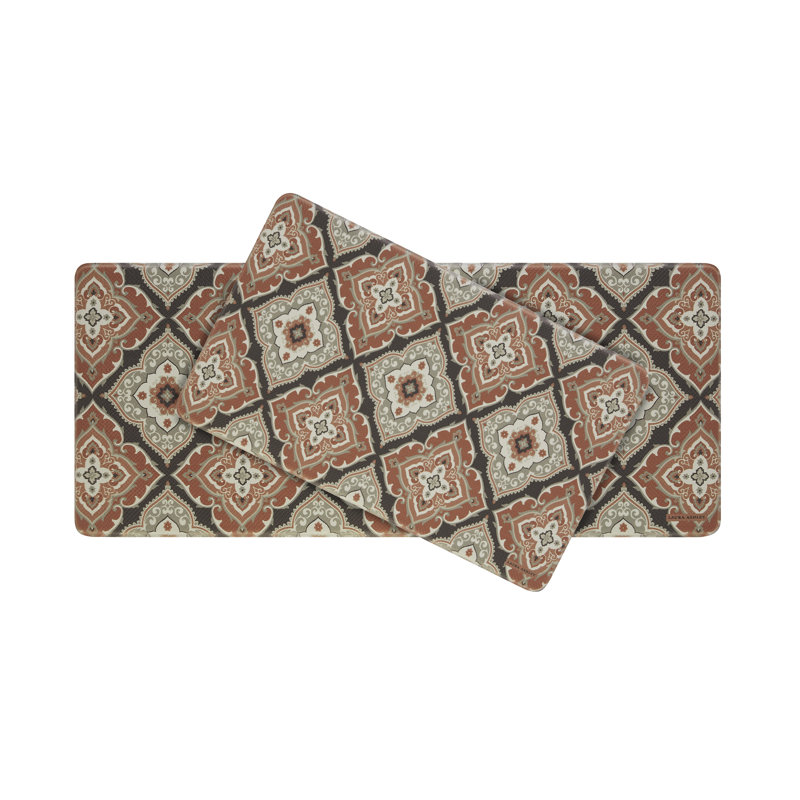 Rust Medallion Design Anti-Fatigue Kitchen Mat Set