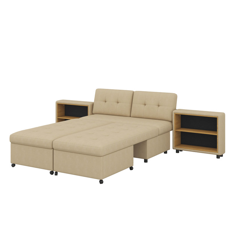 Canapé-lit capitonné polyvalent de 121,2 po, futon surdimensionné en forme de L, canapé-lit modulaire à combinaison libre avec deux supports de rangement