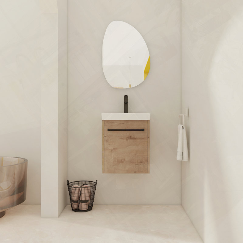 Meuble-lavabo flottant mural avec évier en céramique, Imitation chêne, 17"