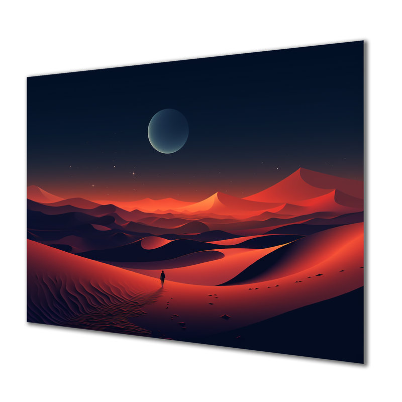 «Alone in the Sahara Desert At Sunset I» - art mural désert en métal, H 12 po x l 20 po x P 1 po