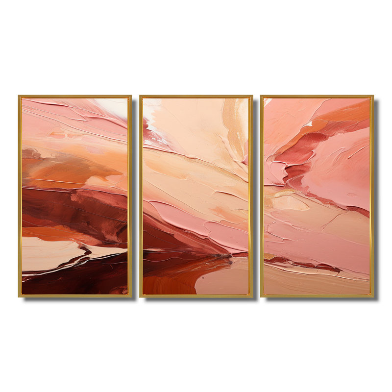 Cacao Landscape Immersion - ensemble d'art mural abstrait, Cadre flottant doré, H 40 po x l 60 po x P 1 po