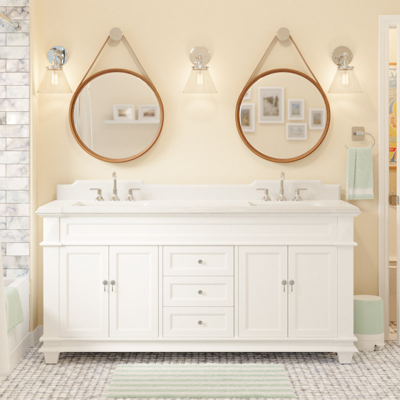 Ensemble de meuble-lavabo double 72 po Ensa, Blanc, Quartz
