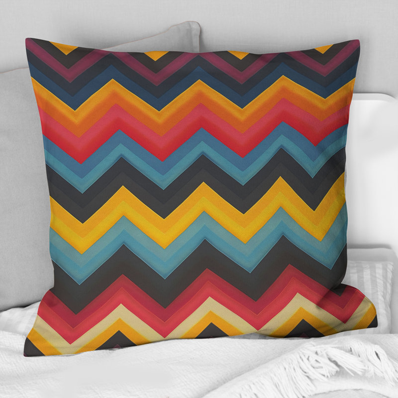 Coussin décoratif à chevrons bleu et orange Harmony I, H 18 po x l 18 po