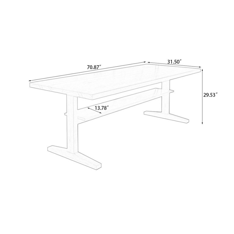 Burlywood Rectangular Solid Dining Table For Dining Room/Kitchen, 29.53"H x 70.87"L x 31.5"W