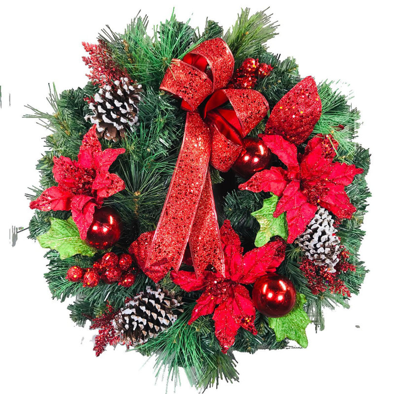 Couronne de chlorure de polyvinyle 24 po Poinsettia Pinecone