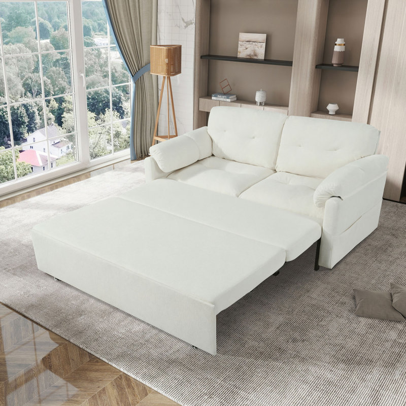 Canapé-lit convertible convertible, canapé-lit 3 en 1 avec rangement latéral et 8 roulettes silencieuses, causeuse en chenille épaisse rembourrée pour le salon, la chambre à coucher, l’appartement