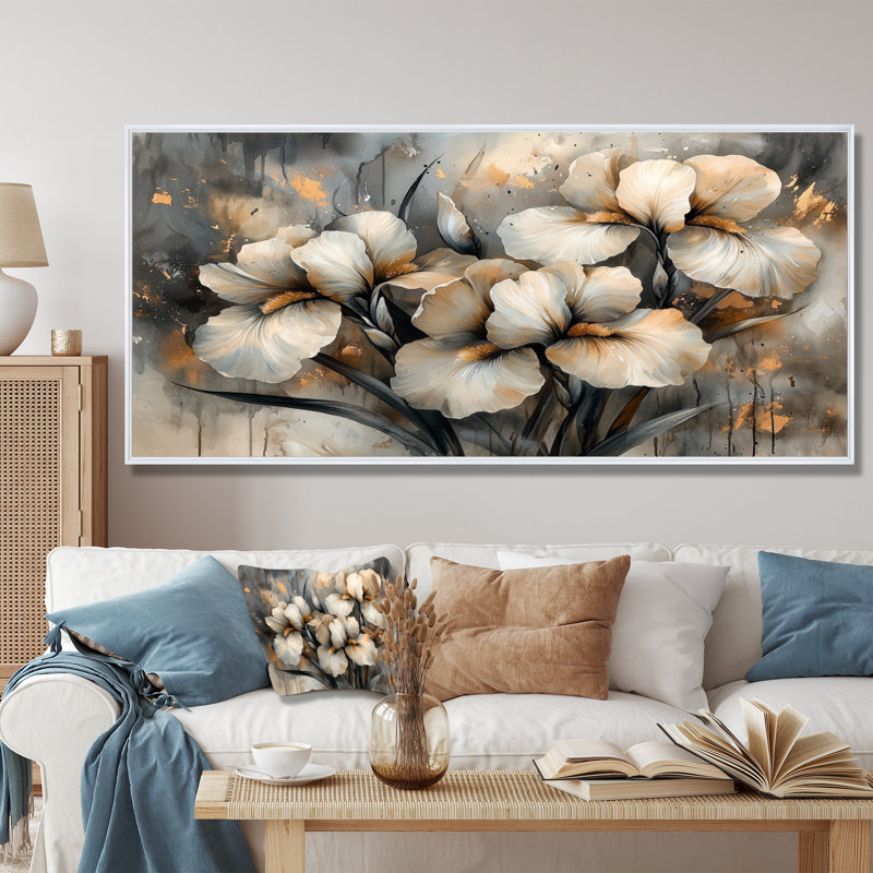 Décoration murale Ilysa jaune gris Irise Desire II - Iris, 34" H x 44" W, Impression sur cadre flottant, Blanc