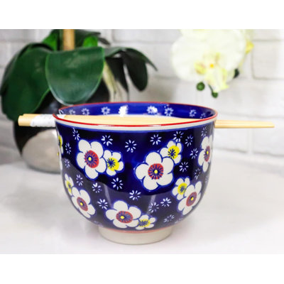 Ume Plum Blossoms Donburi Ramen Soup Bowl With Chopsticks Set