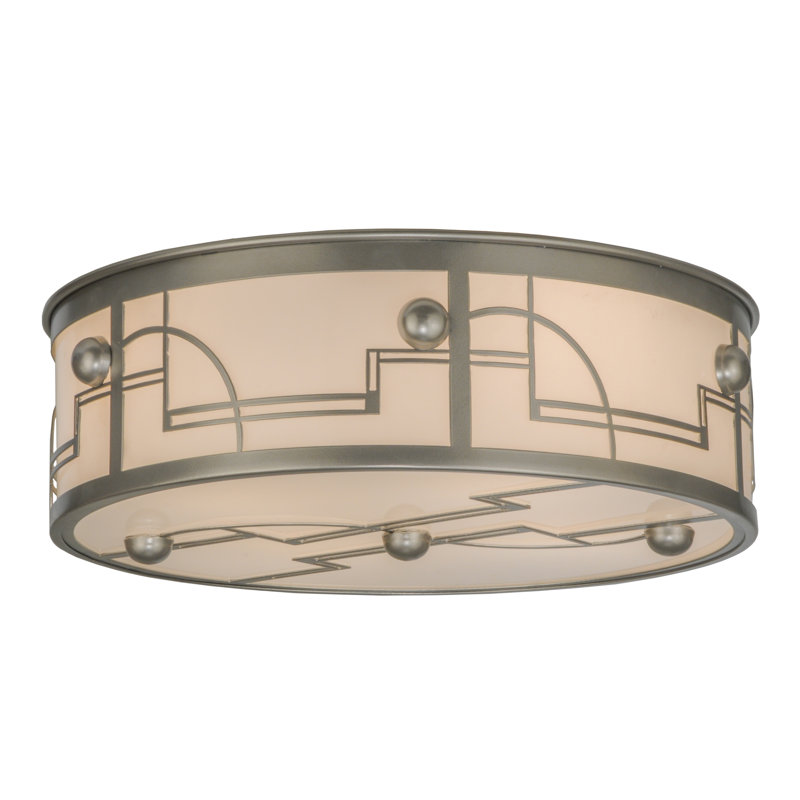 Nickel and Glass Art Deco Flush Mount Light