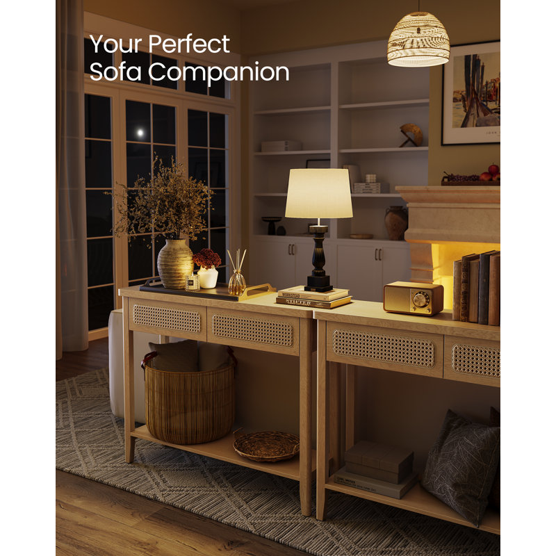 Console Table, Narrow Sofa Table, Entry Table With 2 Drawers, Boho Entryway Table, Behind Couch Table With Open Storage Shelf, Rounded Corners, For Living Room