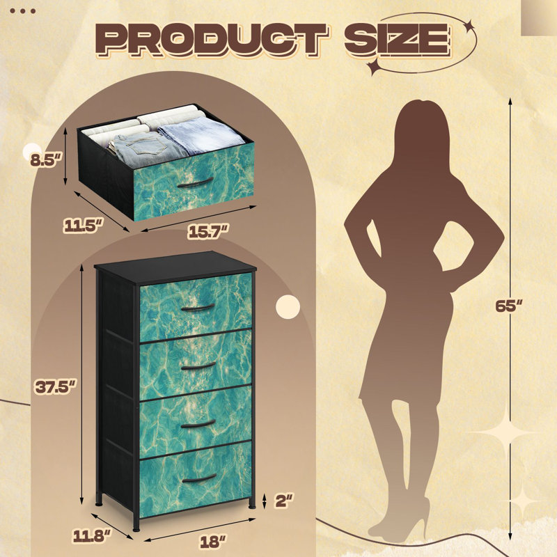 Commode pour la chambre à coucher avec 4 tiroirs de rangement Commode à tiroirs en acier turquoise