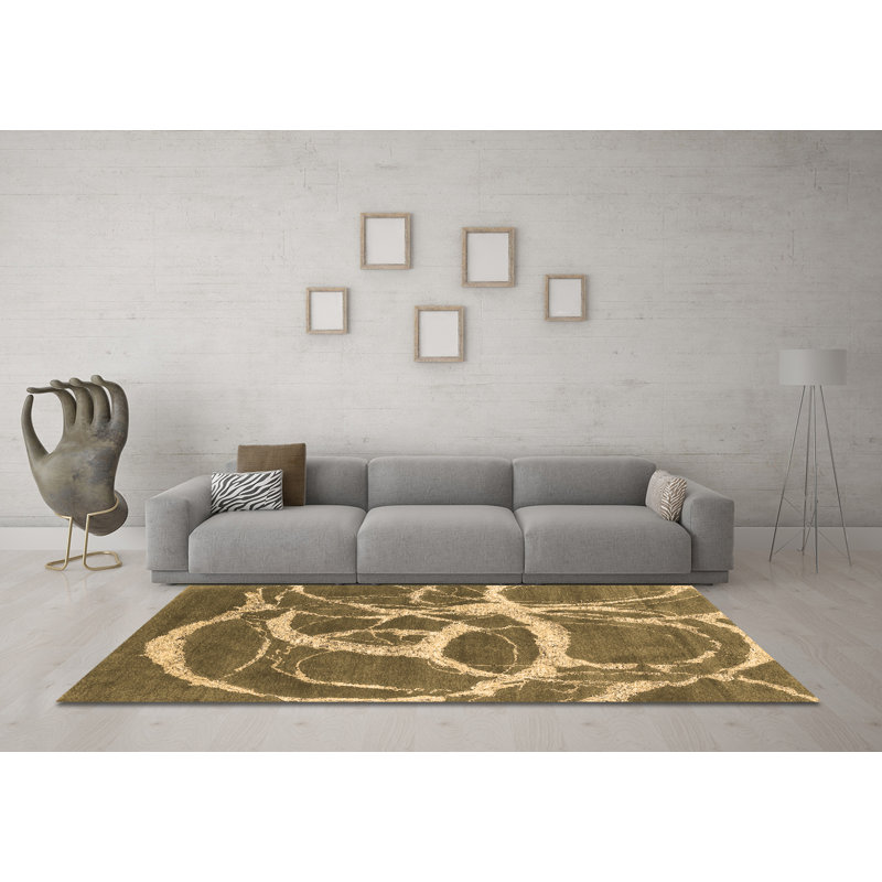 Tapis brun contemporain lavable à la machine 2593, Carré 8 pi