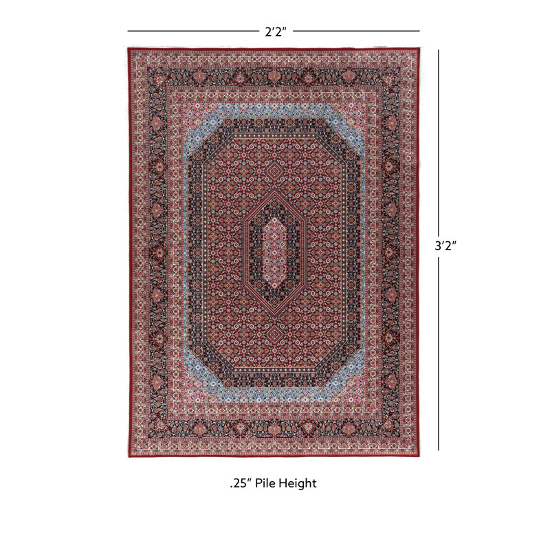 Breedlove Traditional Machine Woven Flatweave Red and Navy Area Rug with Non Skid Backing, Rectangle 2'2'' x 3'2''