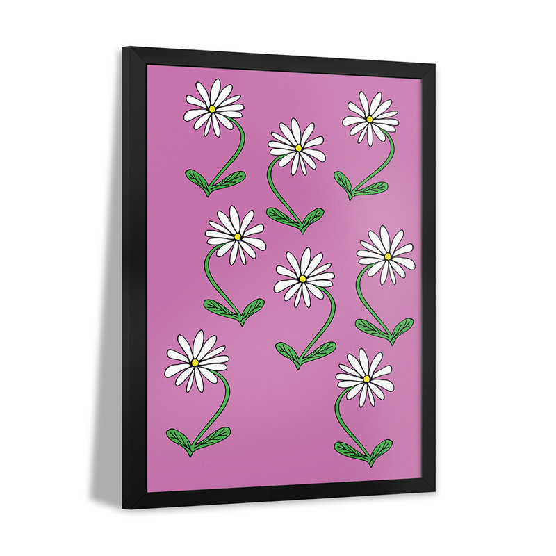 Répétitions de marguerites sur fond rose - reproduction d'art murale - affiche de galerie, H 24 po x l 16 po