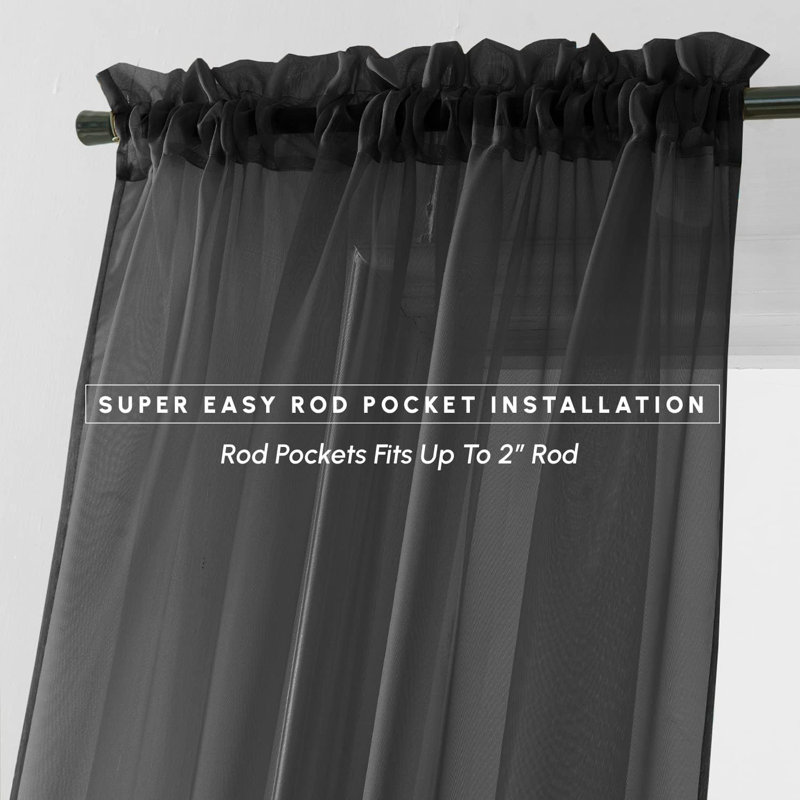 Yaelle Semi Sheer Curtain Pair, 60" W x 84" L, Black