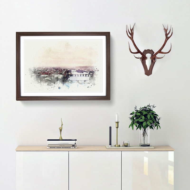 Prague Czech Republic Skyline in Abstract - Framed Print, 60cm H x 91cm W x 2cm D, Walnut