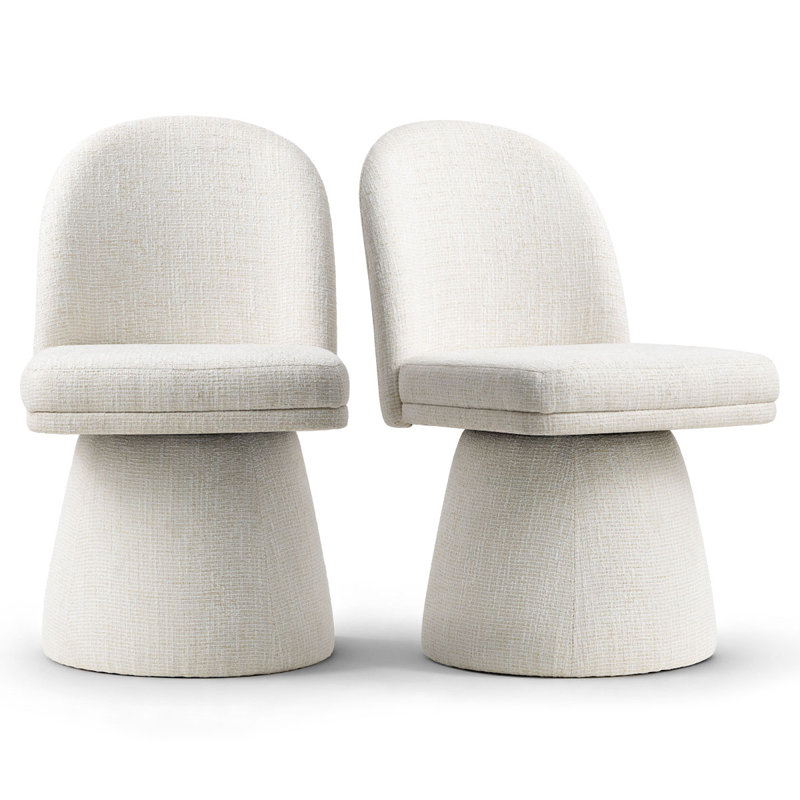 Upholstered Tweed Fabric Swivel Dining Chairs, Beige