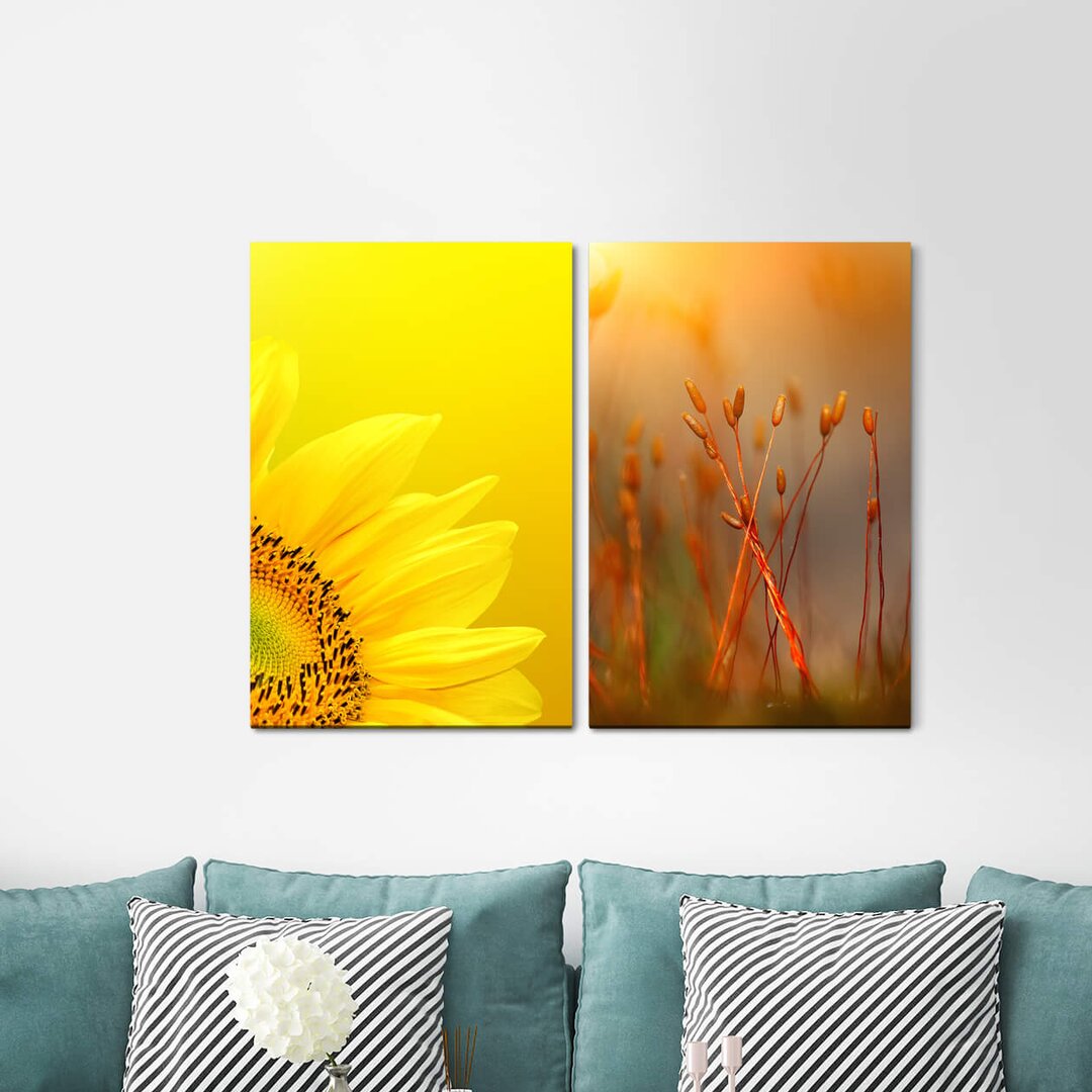 2-tlg. Leinwandbilder-Set - Grafikdruck „Sunflower Yellow Summer Warm Red”