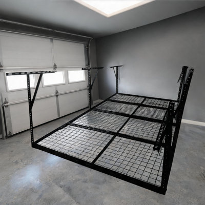 Garage Use 3x8FT Overhead Ceiling Storage Rack, Heavy-Duty Steel, Adjustable Drop-Down, Jet Black