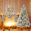Couronne de Noël enneigée avec guirlande de Noël et sapin de Noël, 3 décorations de Noël enneigées avec lumières DEL chaudes, guirlande de 9 pi, couronne de Noël, arbre de Noël de 6 pi