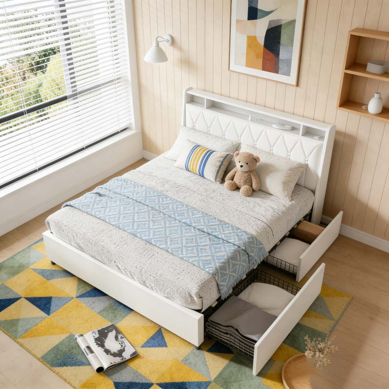 Base de lit plateforme grand avec prises et chargeur