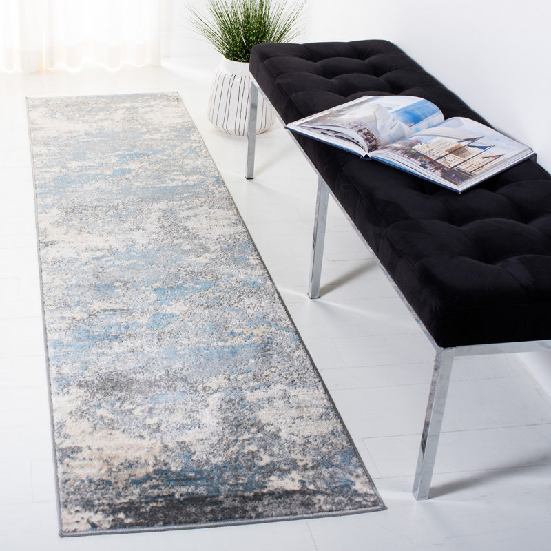 Adame Abstract Gray/Blue Area Rug, Runner 2'2" x 8'