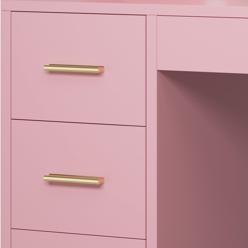 Vanity Desk Pink Makeup Table LED Lighted Mirror 4 Drawers with 6 Storage Shelves & USB Power Outlets