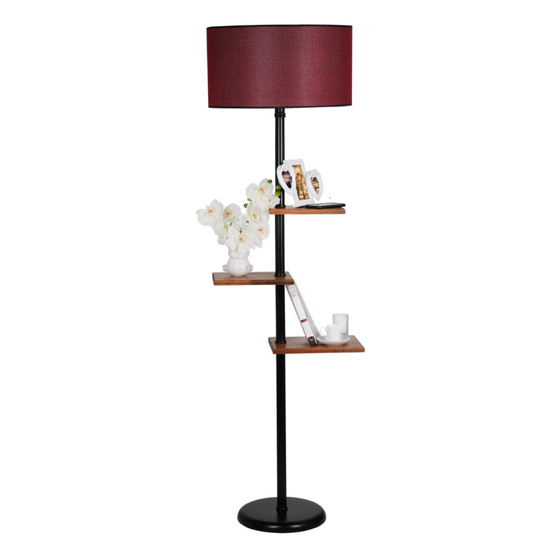 Madeline Tray Table Floor Lamp, Claret Red, Black