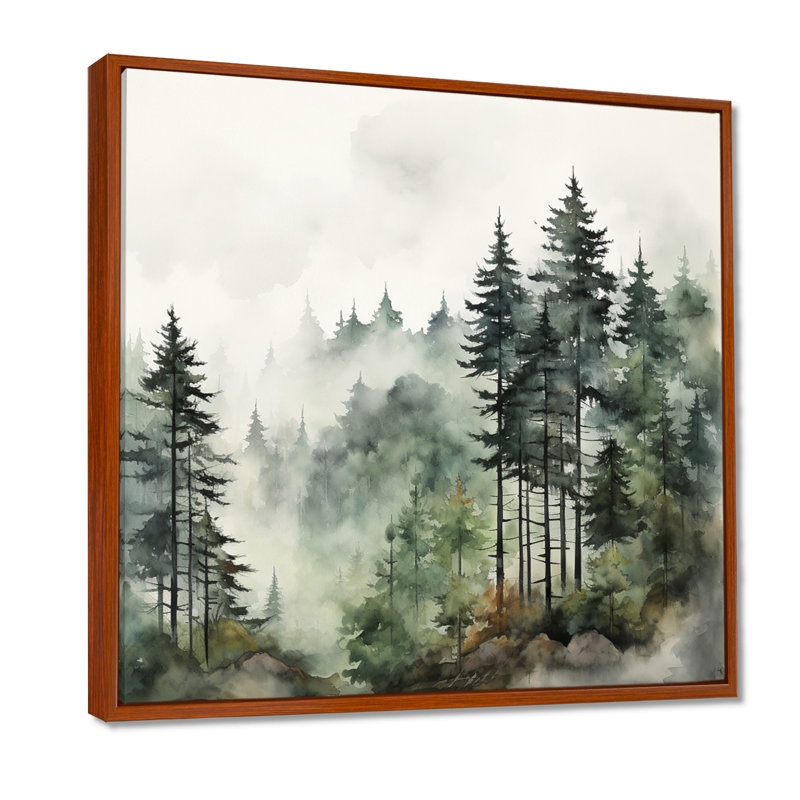 «Forest Pine Tree Misty Morning I», reproduction d'art sur toile, forêt pin, H 24 po x l 24 po, Brun