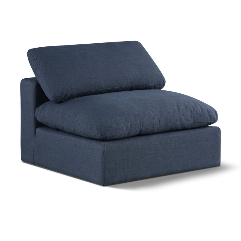 Chaise sans accoudoirs en tissu texturé Hrissonka, Tissu texturé en lin bleu marine