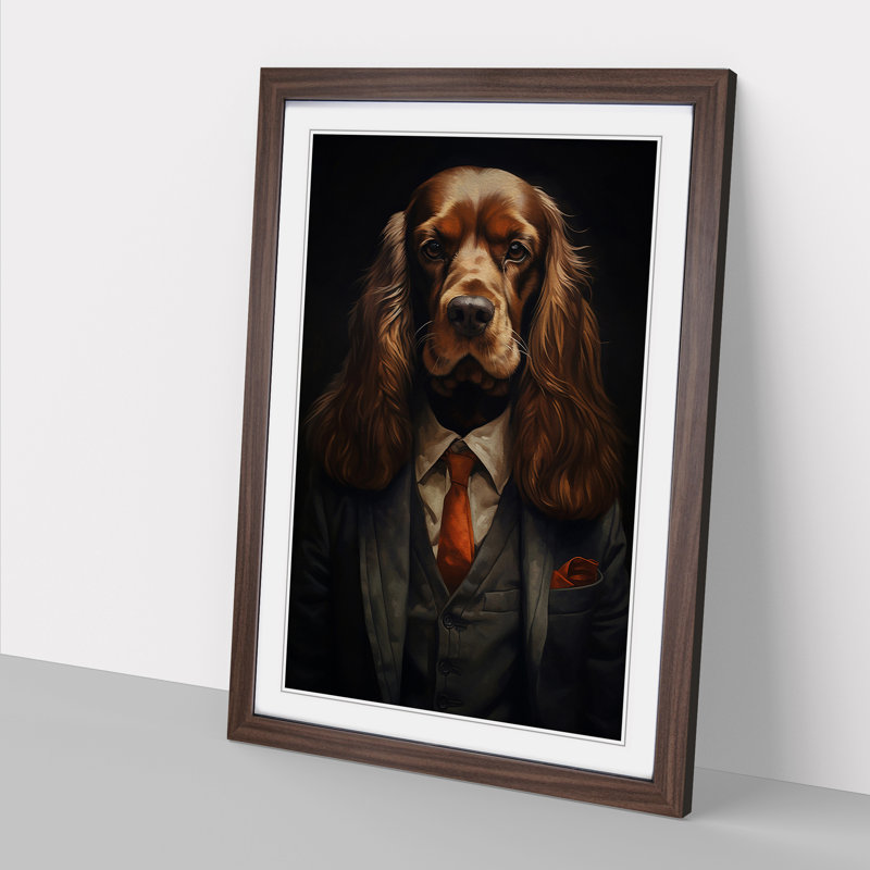 Cocker Spaniel In A Suit Framed Print, 34cm H x 25cm W x 2cm D, Walnut 