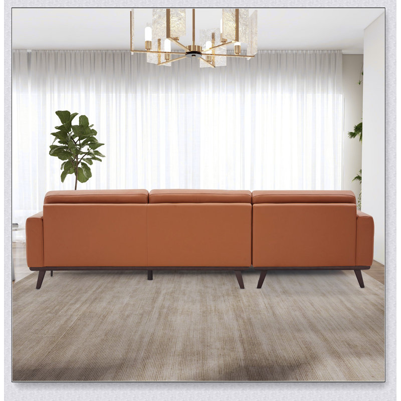 L-Shaped Cognac PU Leather Sectional Couch, Left Hand Facing