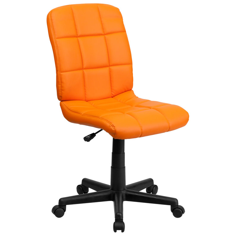 Mid-Back Quilted Vinyl Swivel Task Office Chair, No Arms, Orange