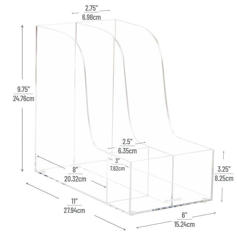  Vertical File Storage, Desktop Organizer, Magazine Holder, Office, Acrylic, 6"L x 11"W x 9.75"H